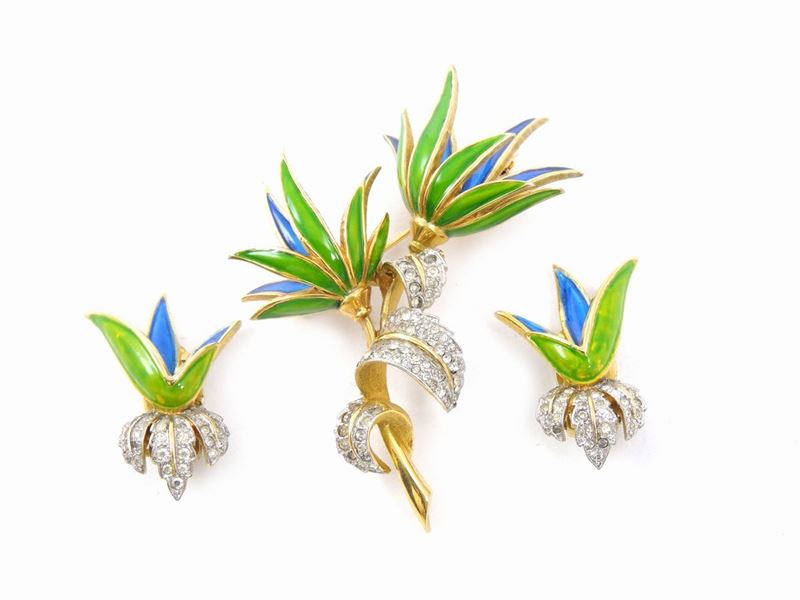 Demi Parure in Metallo Dorato, Strass e Smalti, Jomaz