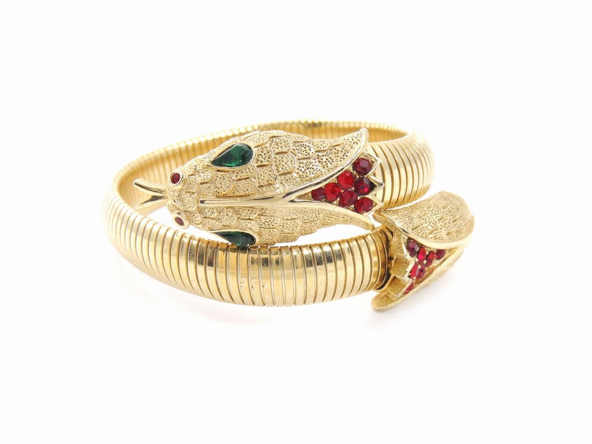 Bracciale Animalier in Metallo Dorato e Strass, Trifari