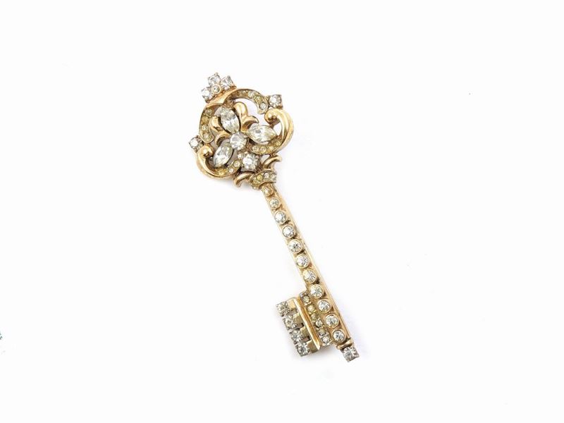 Spilla a Chiave in Metallo Dorato e Strass, Coro Craft