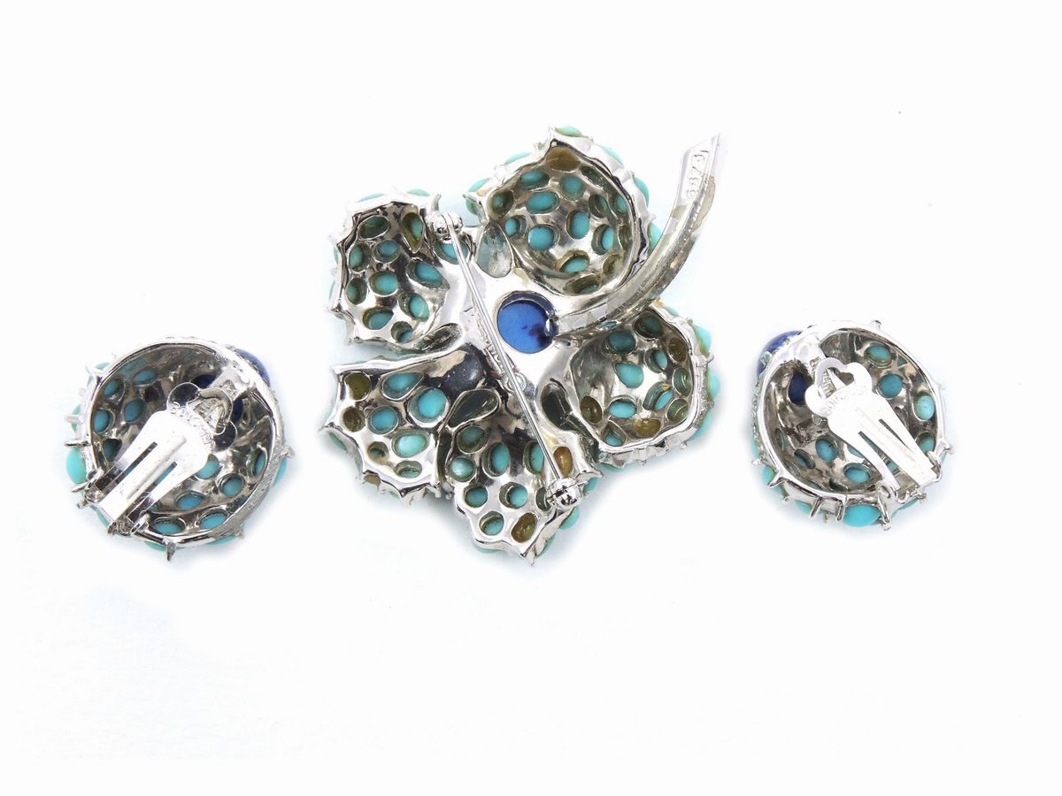 Demi Parure in Metallo Argento, Strass e Vetro, Boucher