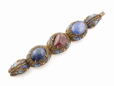 Bracciale in Filigrana D'argento, Smalti, Radice di Rubino e Zaffiro
