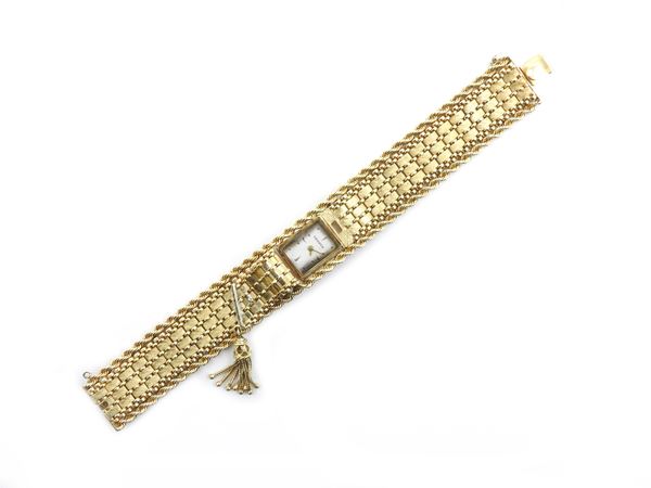 14Kt yellow gold Geneve lady wristwatch bracelet with diamonds