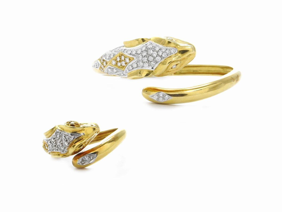 Parure Mario Fontana Collana, Bracciale e Anello Animalier in Oro Giallo con Diamanti
