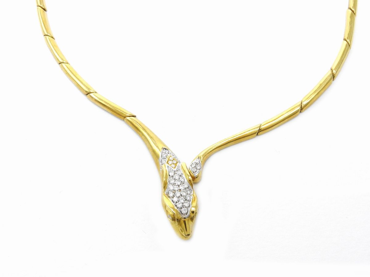 Parure Mario Fontana Collana, Bracciale e Anello Animalier in Oro Giallo con Diamanti