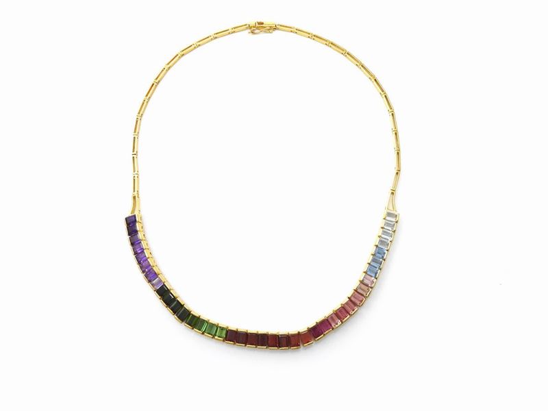 Girocollo in Oro Giallo con Gemme Multicolor