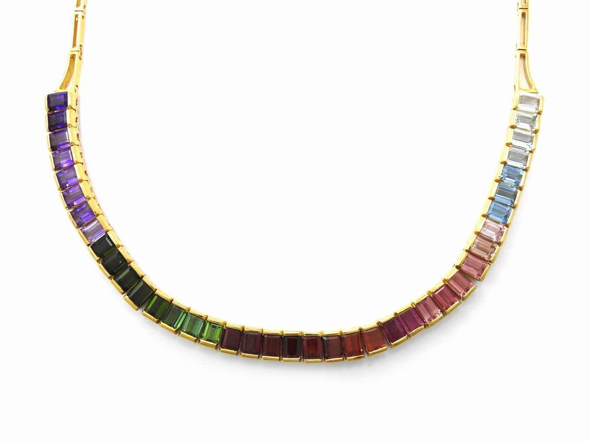 Girocollo in Oro Giallo con Gemme Multicolor