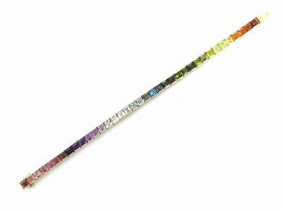 Bracciale Tennis in Oro Giallo con Gemme Multicolor