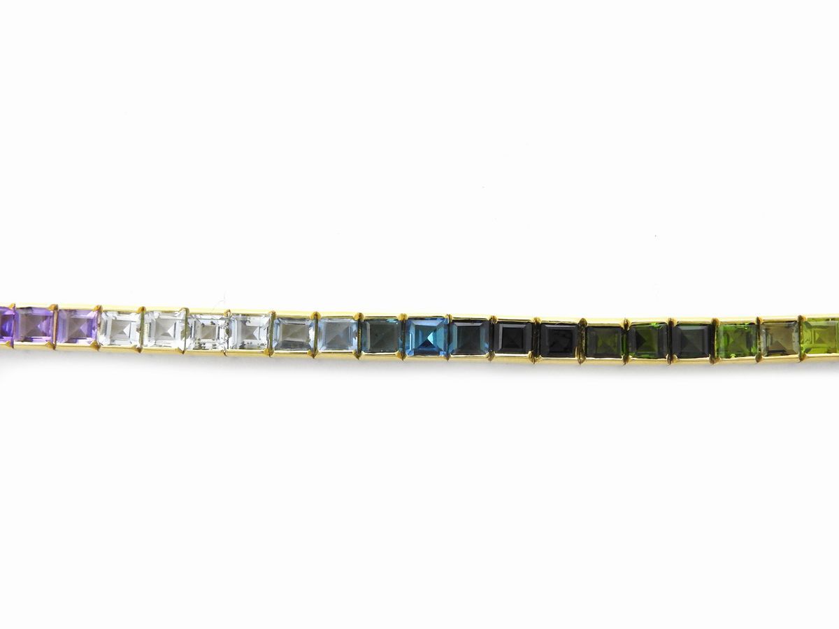 Bracciale Tennis in Oro Giallo con Gemme Multicolor