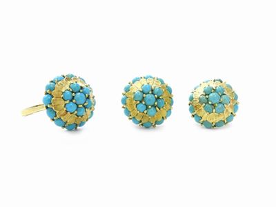 Demi Parure Anello e Orecchini in Oro Giallo con Turchesi