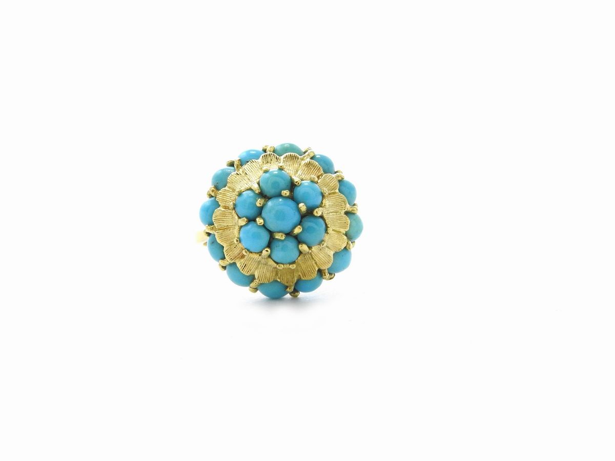 Demi Parure Anello e Orecchini in Oro Giallo con Turchesi