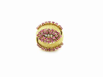 Anello Fascia in Oro Giallo con Diamanti e Rubini