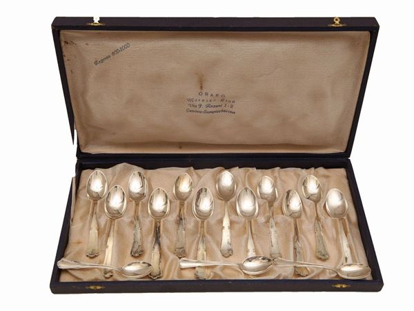 Set of twelve silver coffee spoons, Lino Morasso
