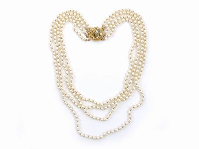 Collana Multifilo in Perle Barocche Simulate e Metallo Dorato, Miriam Haskell