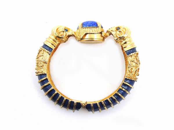 Animalier bracelet / watch in gilded metal, enamels and rhinestones, Kenneth Jay Lane