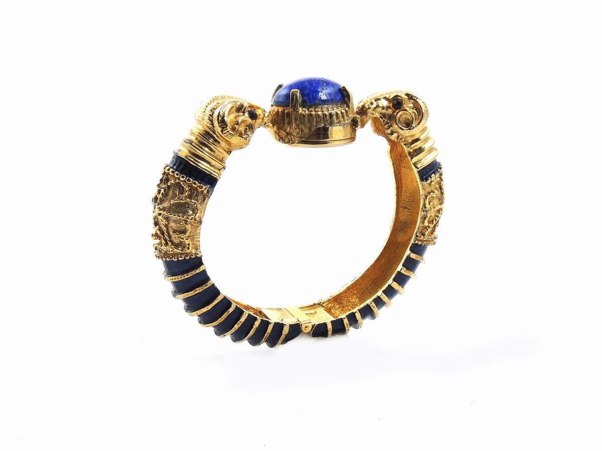 Bracciale/orologio Animalier in Metallo Dorato, Smalti e Strass, Kenneth Jay Lane