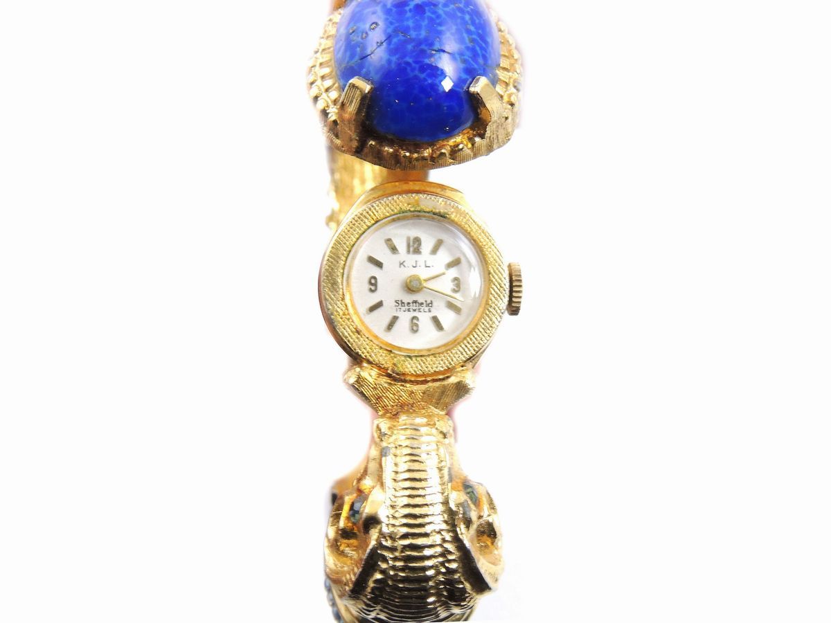 Bracciale/orologio Animalier in Metallo Dorato, Smalti e Strass, Kenneth Jay Lane