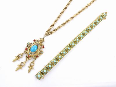 Lotto di Bijoux in Metallo Dorato e Vetro