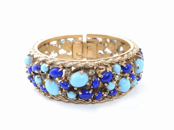 Bracelet / watch in gilded metal and glass cabochon, Crawford