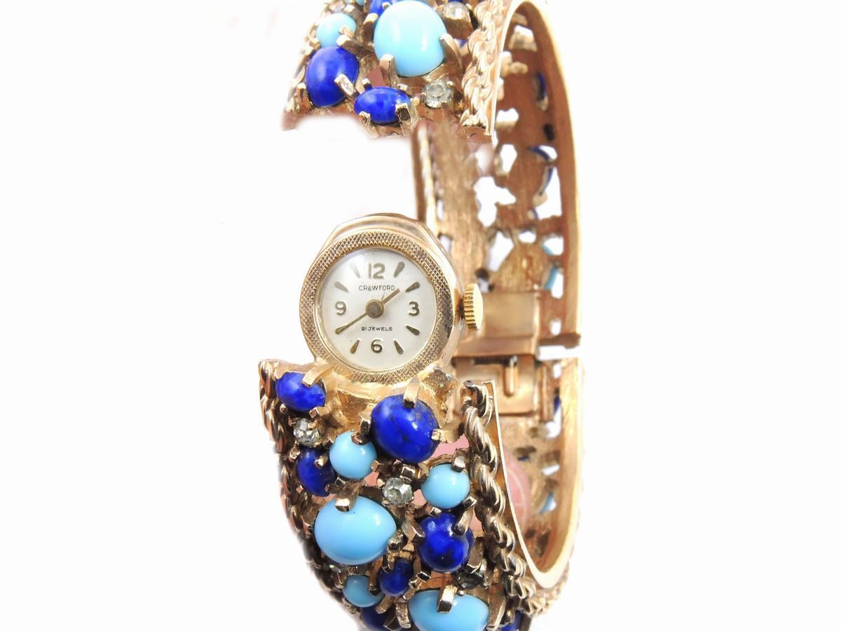 Bracciale/orologio in Metallo Dorato e Cabochon di Vetro, Crawford