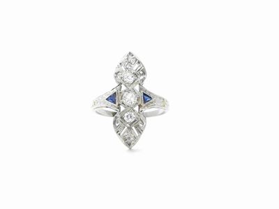 Anello in Oro Bianco con Diamanti e Zaffiri