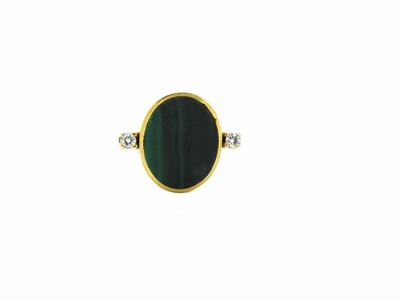 Anello in Oro Giallo con Diamanti, Lapislazzuli e Malachite
