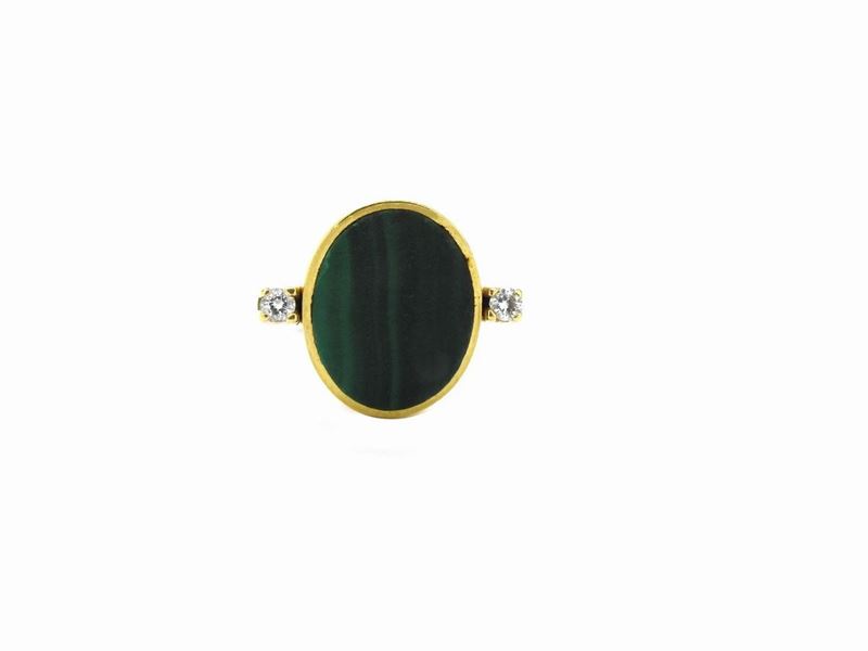 Anello in Oro Giallo con Diamanti, Lapislazzuli e Malachite