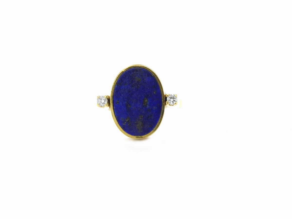 Anello in Oro Giallo con Diamanti, Lapislazzuli e Malachite