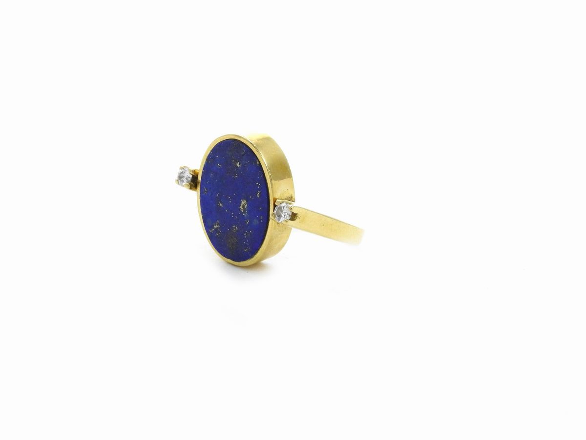 Anello in Oro Giallo con Diamanti, Lapislazzuli e Malachite