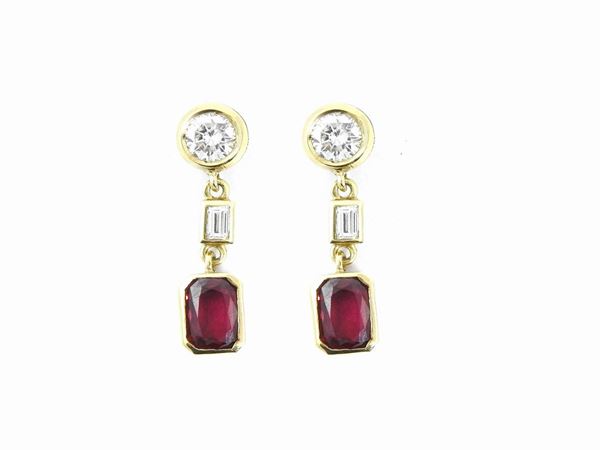 Pendant earrings with diamonds and rubies