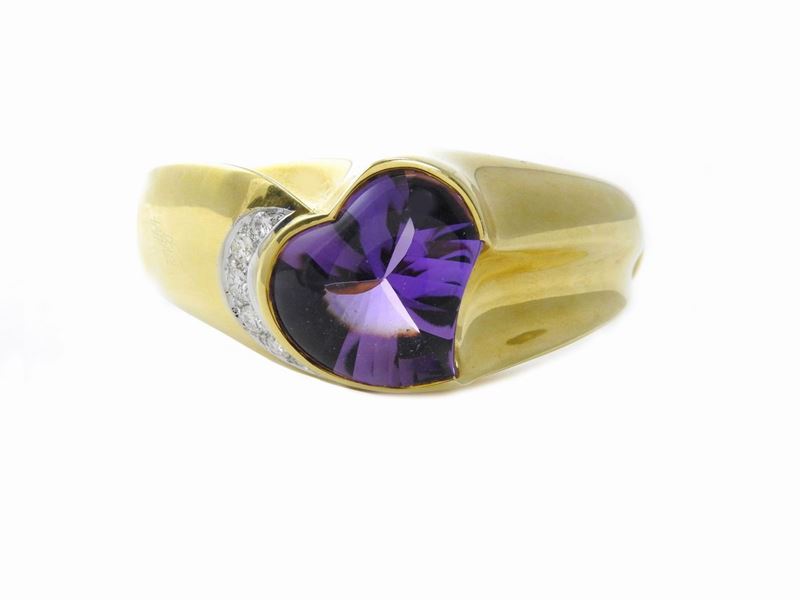 Bracciale Rigido De Lazzari in Oro Giallo con Diamanti e Quarzo Ametista