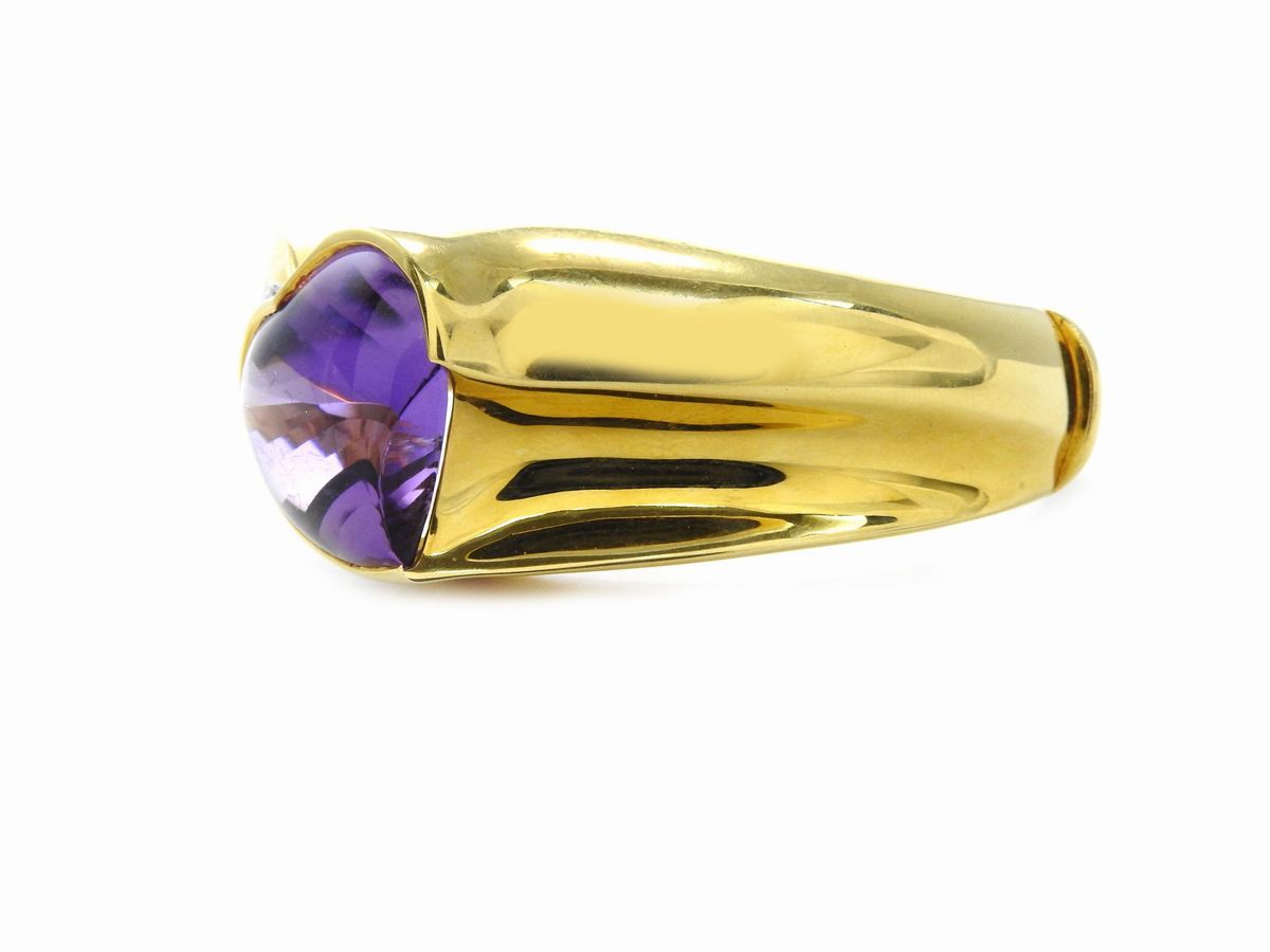 Bracciale Rigido De Lazzari in Oro Giallo con Diamanti e Quarzo Ametista