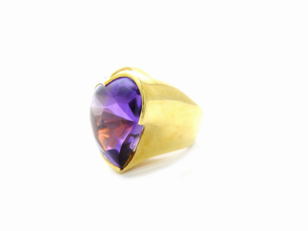 Anello De Lazzari in Oro Giallo con Diamanti e Quarzo Ametista