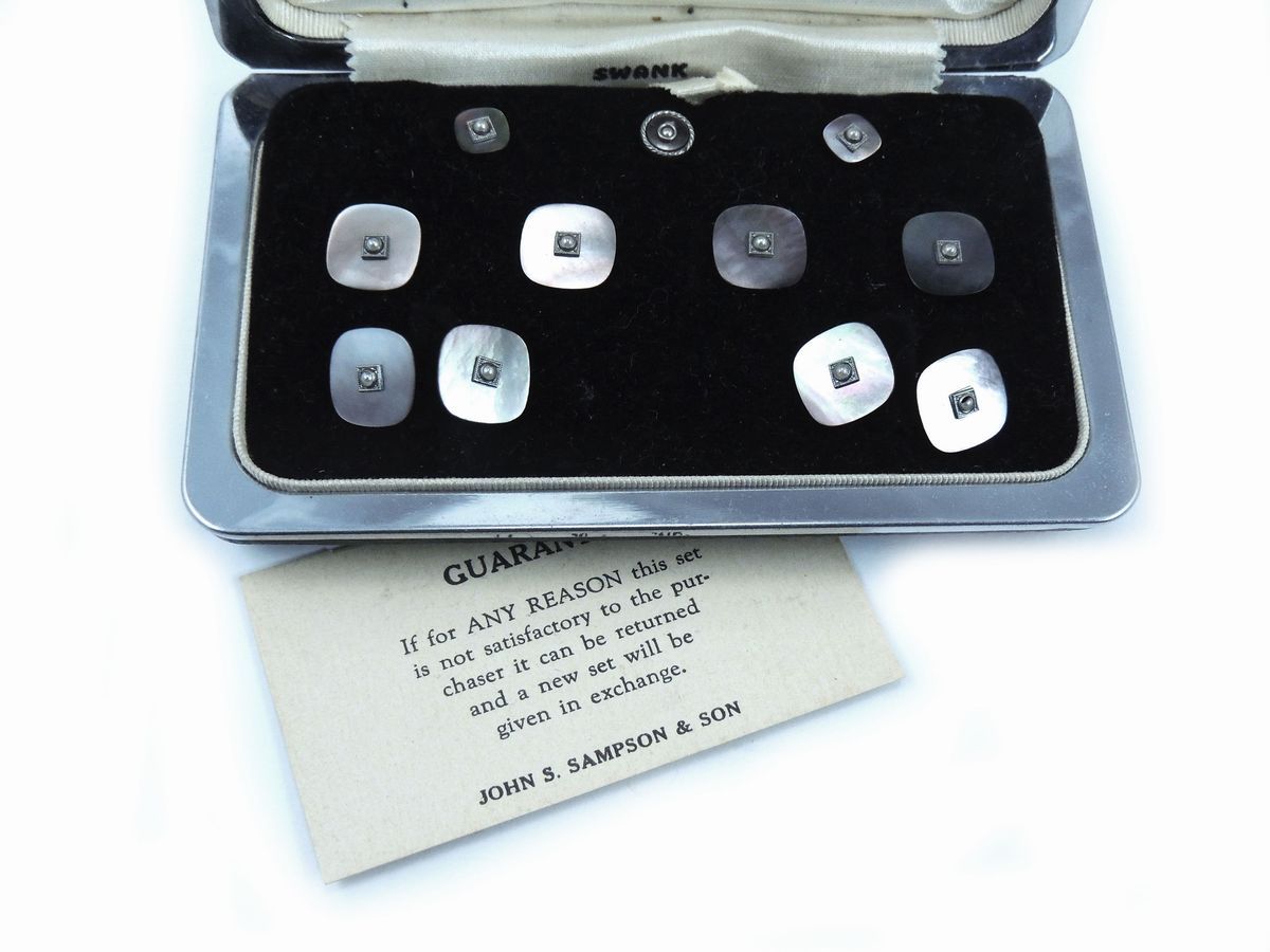 Set con Bottoni da Sparato e Gemelli in Madreperla, Argento Dorato e Perline