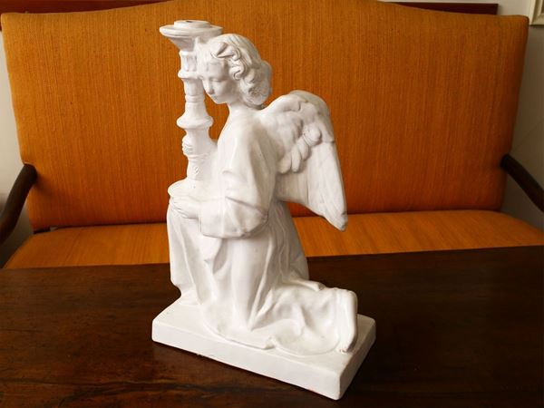 Candle holder angel in glazed terracotta