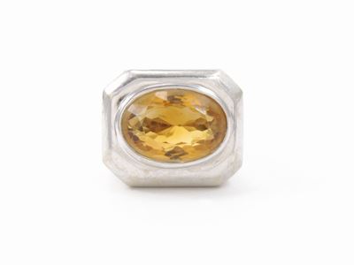 Anello a Fascia in Oro Bianco con Quarzo Citrino