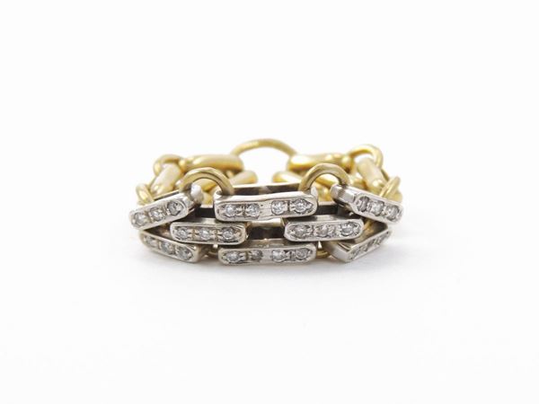 White and yellow gold soft band ring with diamonds