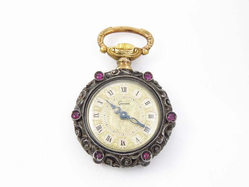 Orologio da Tasca per Donna in Argento con Rubini