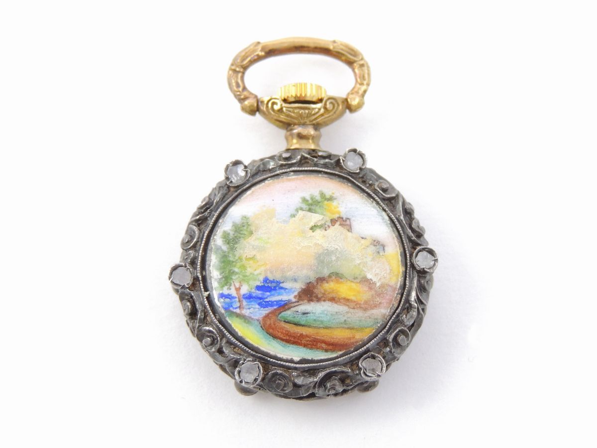 Orologio da Tasca per Donna in Argento con Rubini