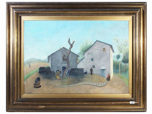Fillide Levasti - View of a cottage with characters