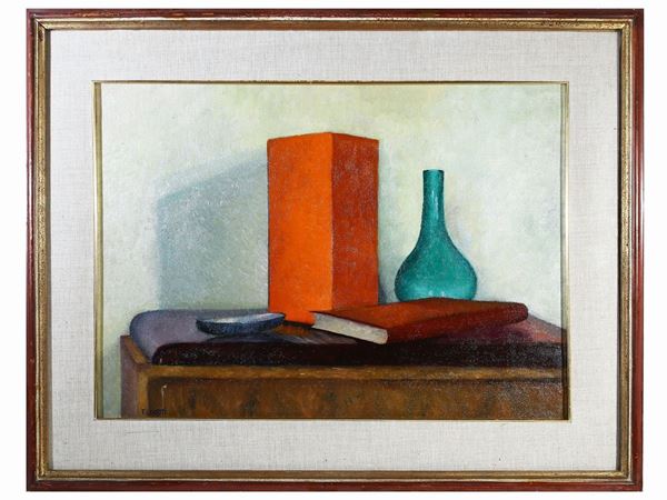 Fillide Levasti - Still life with bottle and book