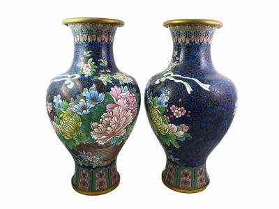 Coppia di Vasi in Smalto Cloisonnè