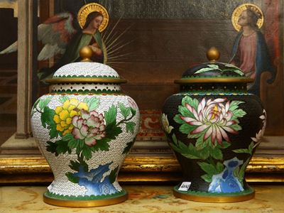Coppia di Potiche in Smalto Cloisonnè