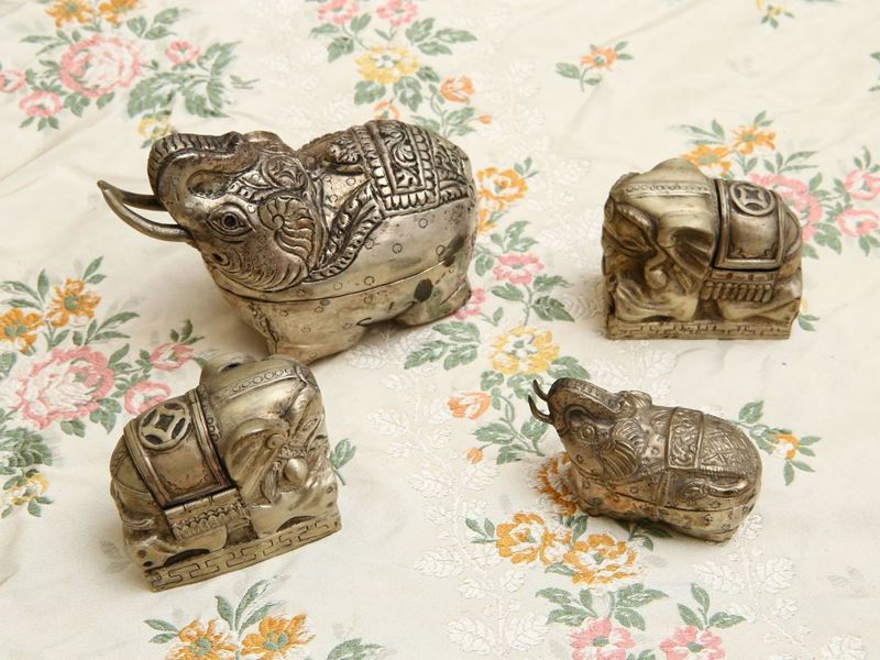 Quattro Piccole Scatole Animalier in Argento