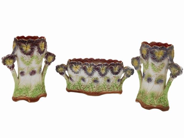 Trittico jardinière in ceramica  (inizio del XX secolo)  - Asta L'Arte di Arredare - Maison Bibelot - Casa d'Aste Firenze - Milano