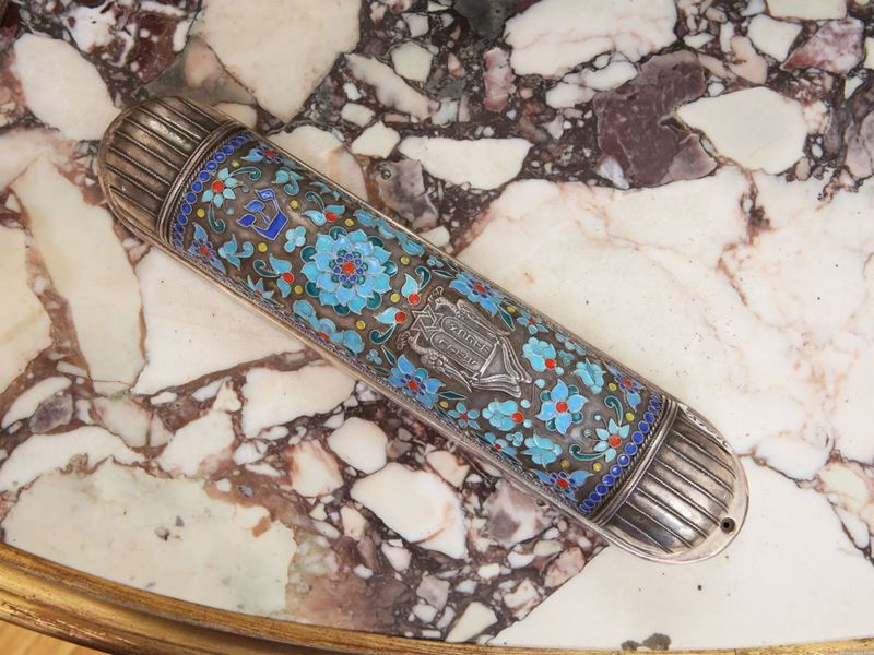 Mezuzah in Argento e Smalti Cloisonne, Henryk Winograd 1987
