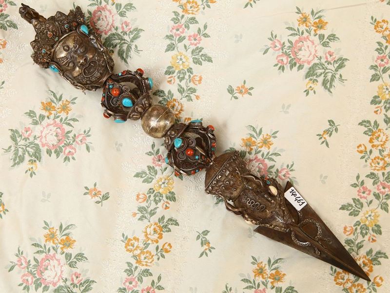 Pugnale Rituale Tibetano Phurba in Argento