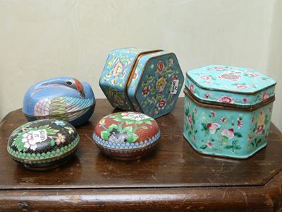 Cinque Scatole in Smalti Policromi Cloisonnè