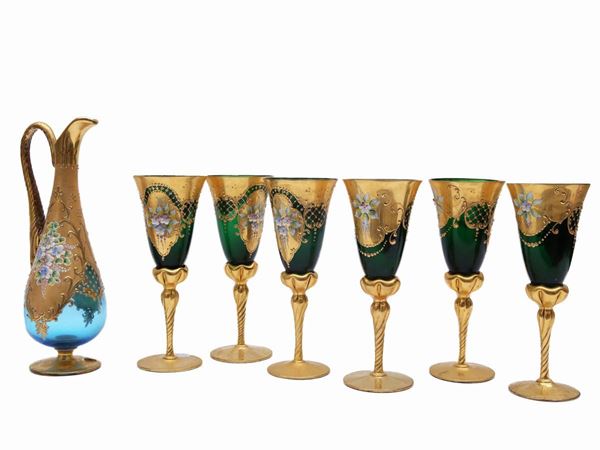 Fortified wine set in green glass with golden highlights  - Auction The Art of Furnishing - Maison Bibelot - Casa d'Aste Firenze - Milano