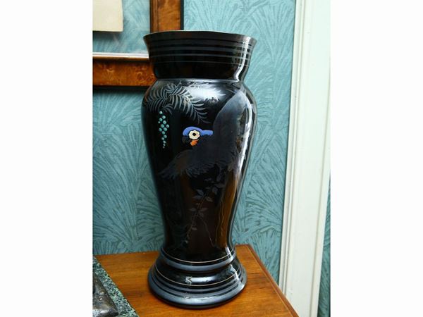 Large baluster vase in black glass