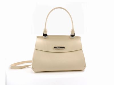 Borsa a Spalla in Pelle Beige, Longchamp